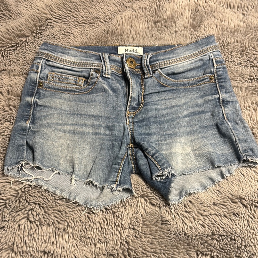 Mudd Light Blue Frayed Denim Shorts
